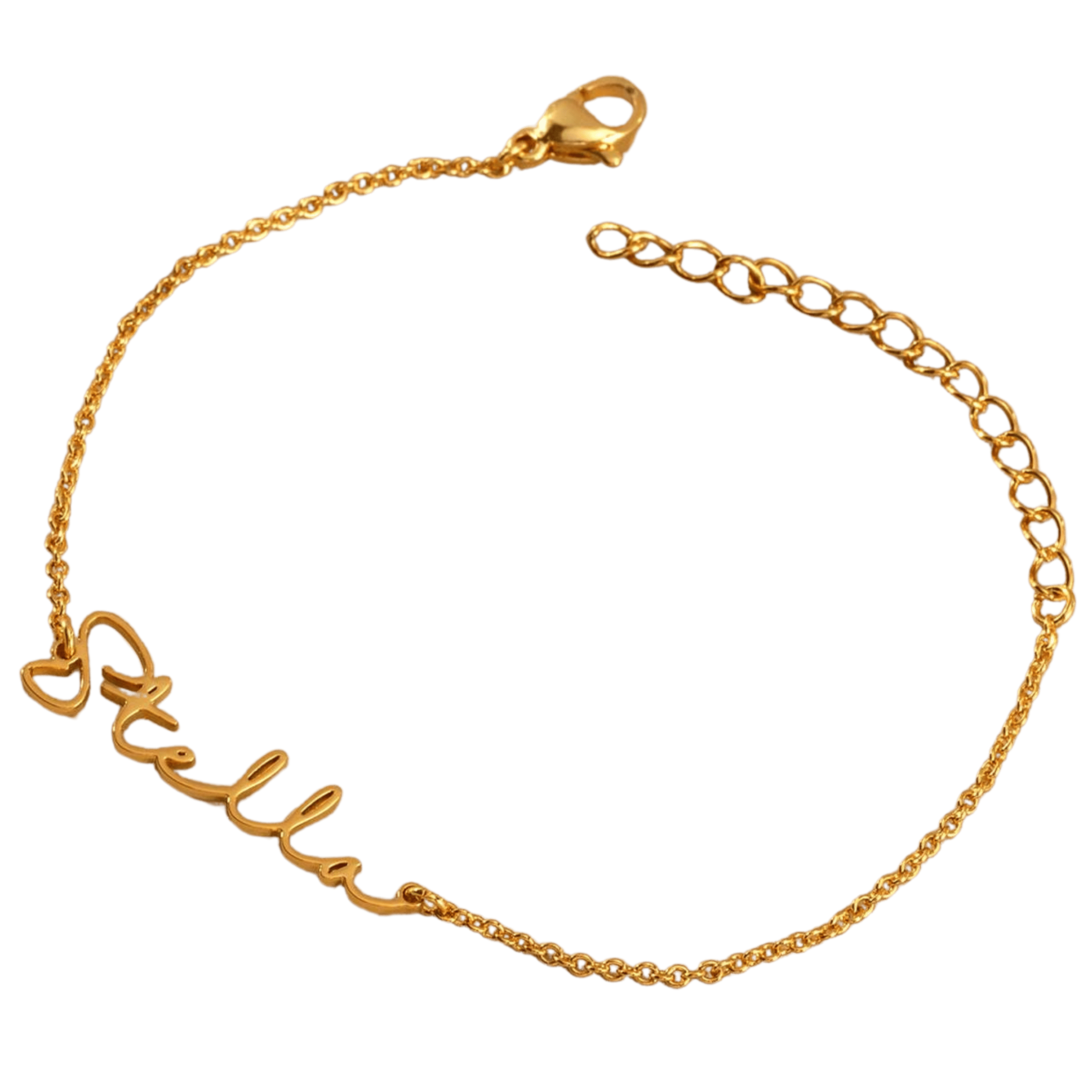 Delicate gold chain bracelet with "love" script charm, perfect for personalized and custom jewelry designs. Elegant jewelry accessory suitable for various occasions.