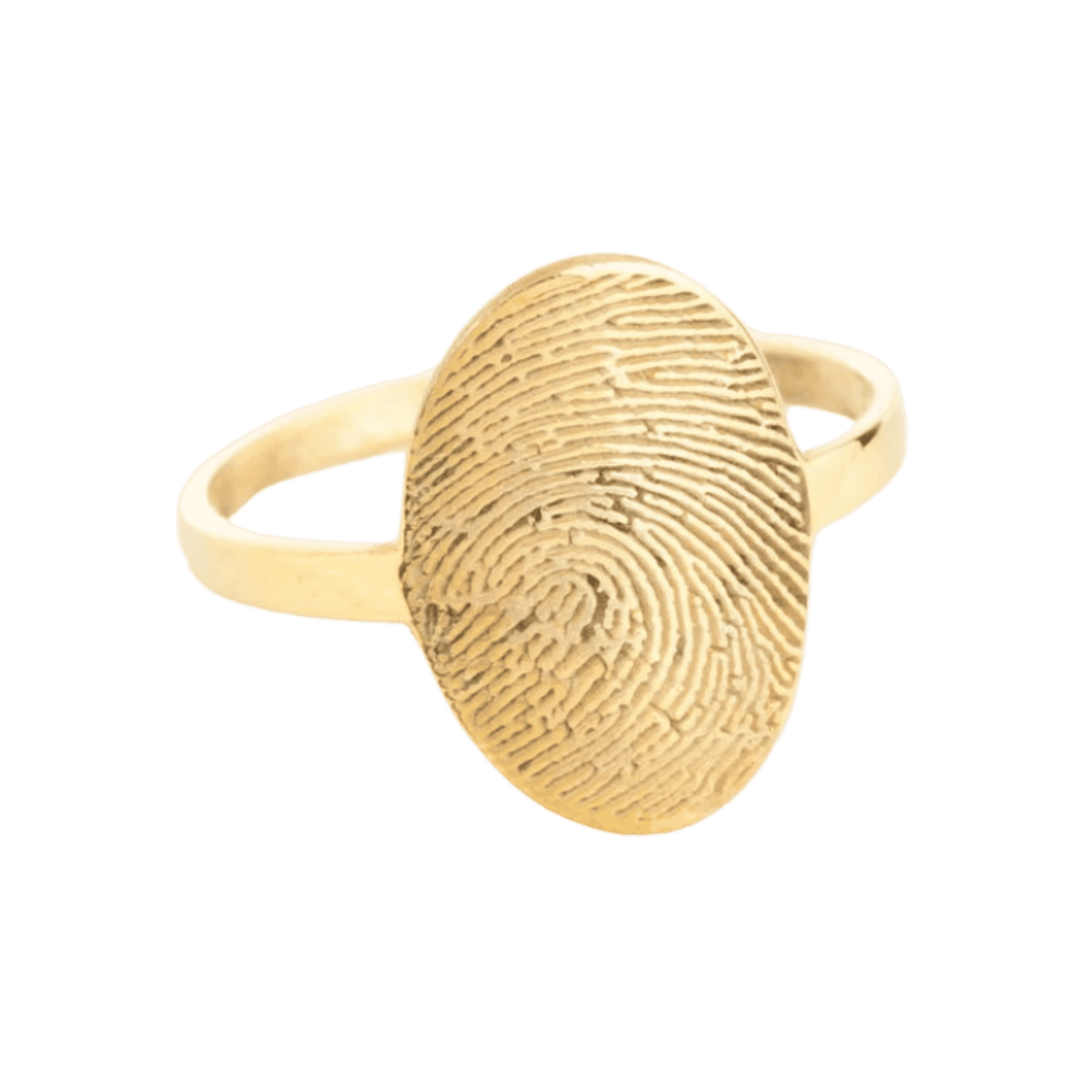 Fingerprint-shaped gold ring, custom jewelry design, unique handmade jewelry piece, elegant gold fingerprint ring for special occasions, personalized fingerprint jewelry.