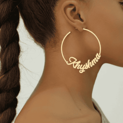 Handmade personalized custom jewelry hoop earrings with name or word, stylish modern accessories for women, Unique gift ideas, Nayram.